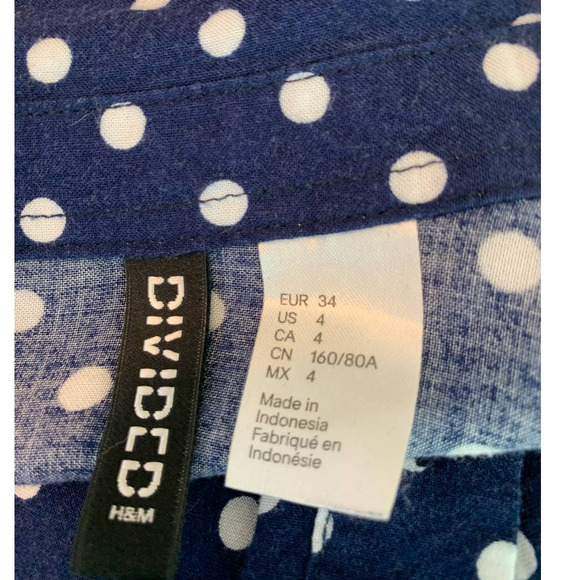 H&M blue white polka dots long sleeves buttoned shirt size 4 - Picture 4 of 6